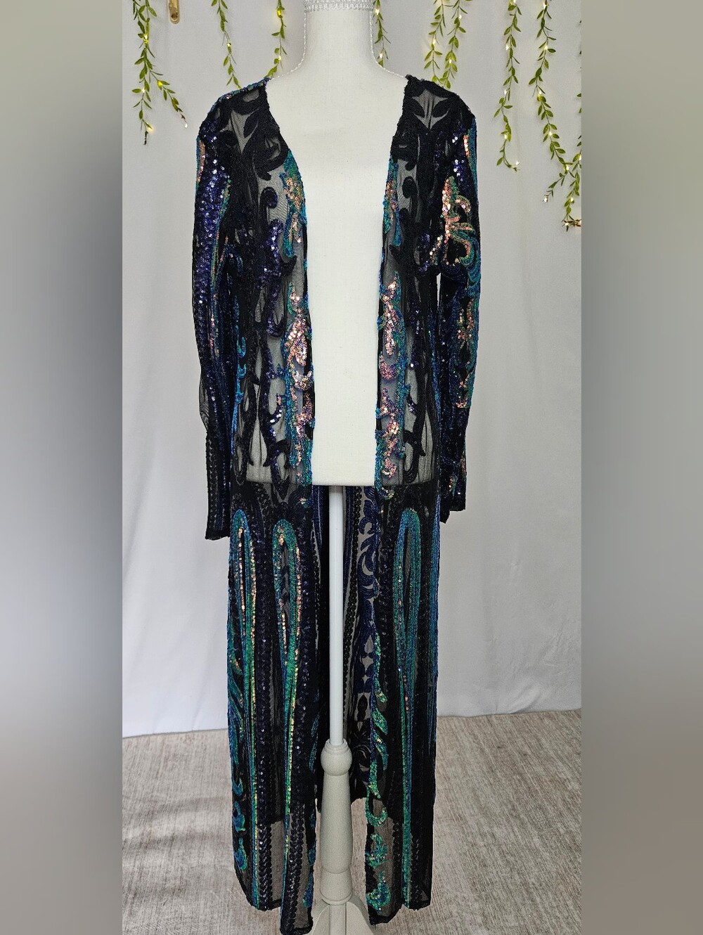Southern Fried Chics Peacock Royal Sequin Duster L NFR Western Glam